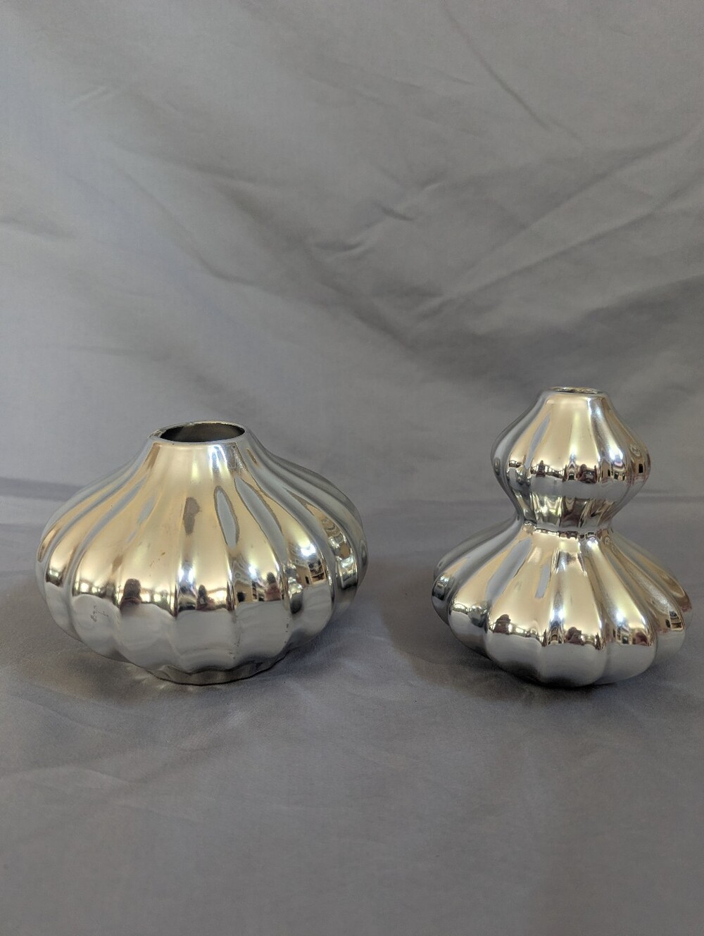 Silver Metallic Vase Set Of 2  Modern Comtemorary Tozai Home